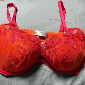 Victoria's Secret Vibrant Orange and Pink Lace Bra
